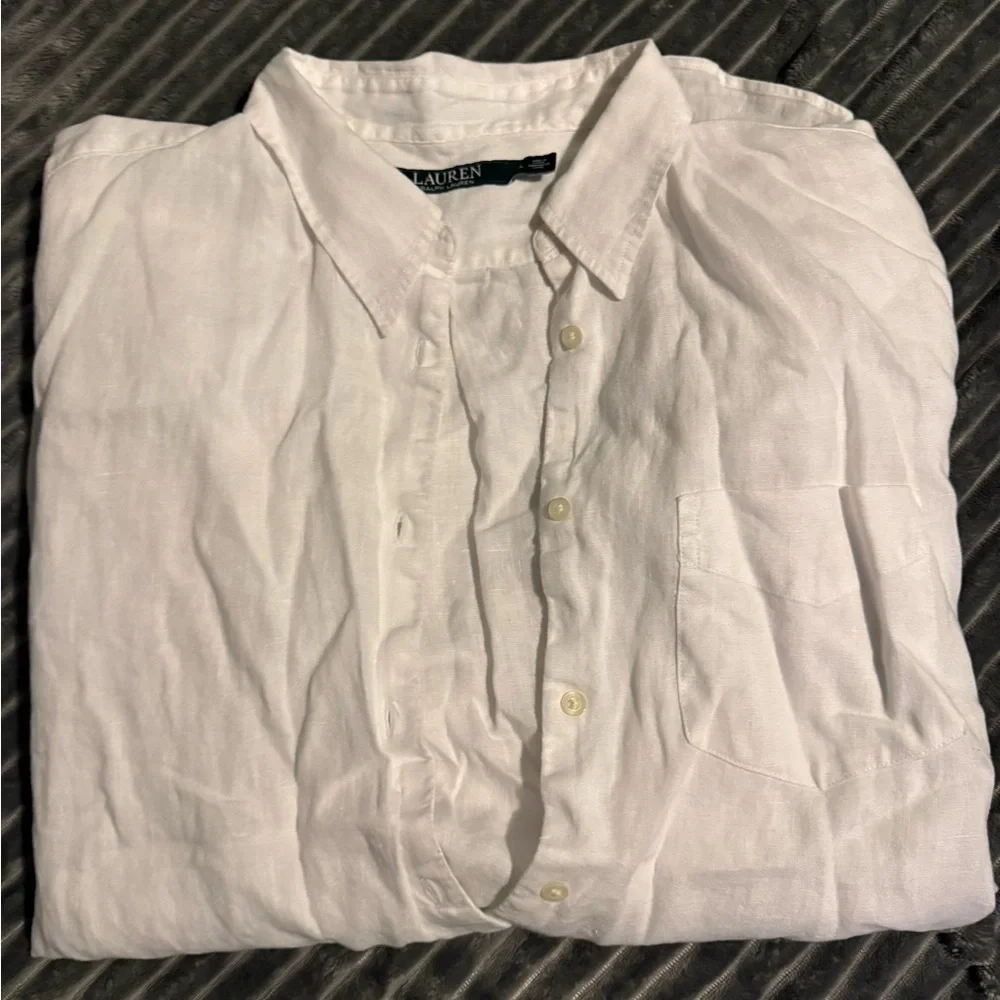 Ralph Lauren White Linen Button‑Down Shirt with Dark Green Label - Picture 4 of 4